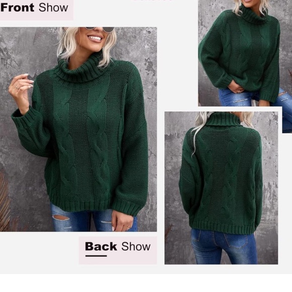 Chunky Turtleneck Sweaters Balloon Long Sleeve Oversized Pullover Sweater - Picture 3 of 6